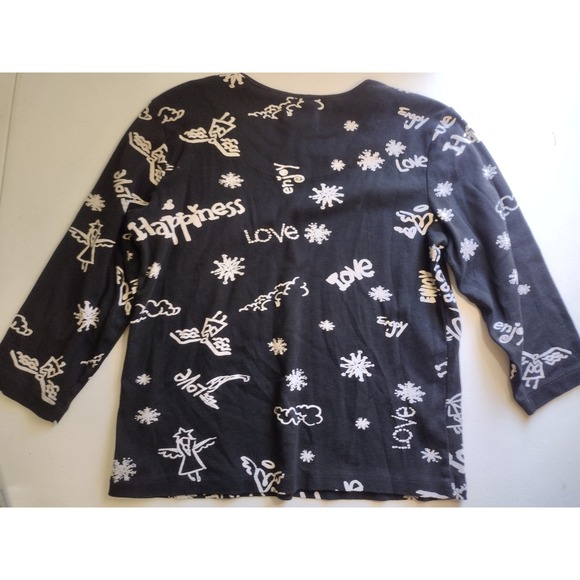 Chico's Peace Love Happiness Art Top Black Cotton Blend Womens - Picture 2 of 7